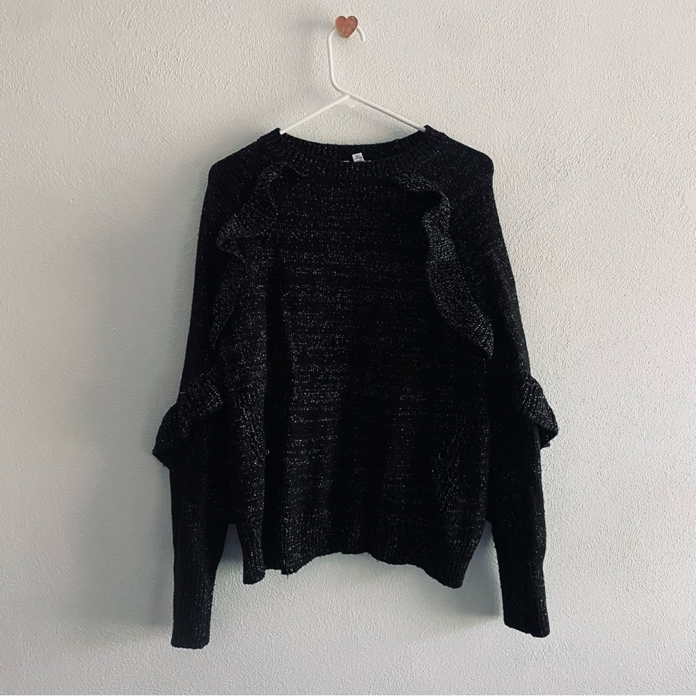 Time & Tru black ruffle crewneck sweater